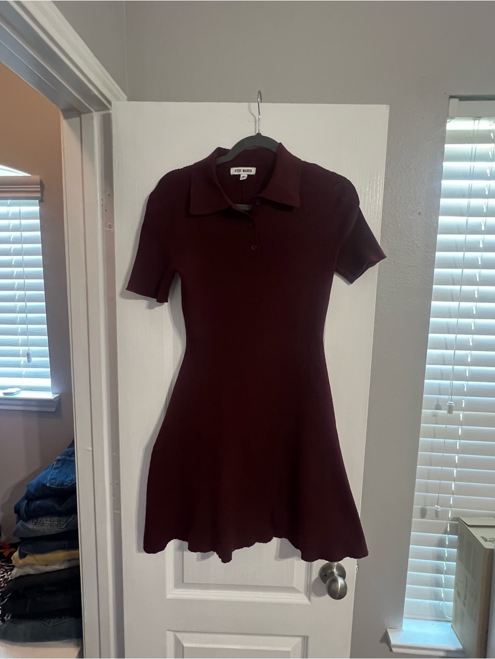 Steve Madden Burgundy Knit Polo Mini Dress
